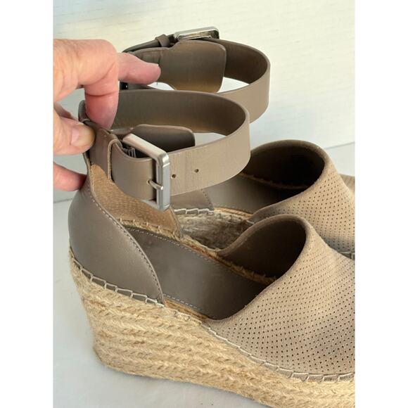Marc Fisher Leather/Suede Platform Wedge Espadrille Sandal Taupe EUC Size 6 - Picture 2 of 7
